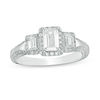 Thumbnail Image 1 of 1.63 CT. T.W. Certified Emerald-Cut Diamond Past Present Future® Frame Engagement Ring in 14K White Gold (I/SI2)