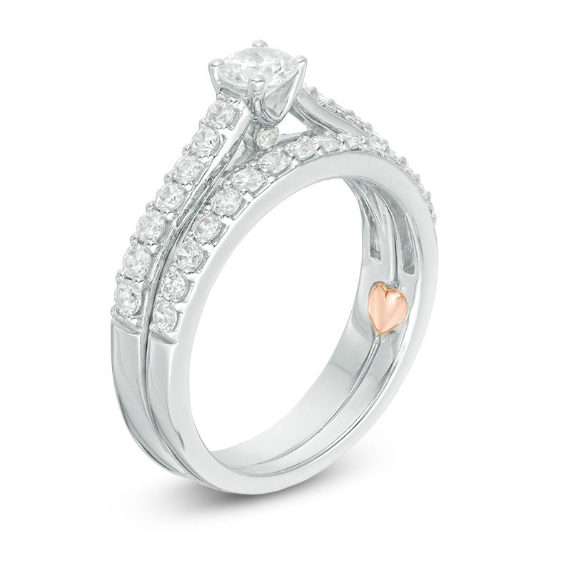 Main Image 2 of Perfect Fit 1.00 CT. T.W. Diamond Interlocking Bridal Set in 14K White Gold