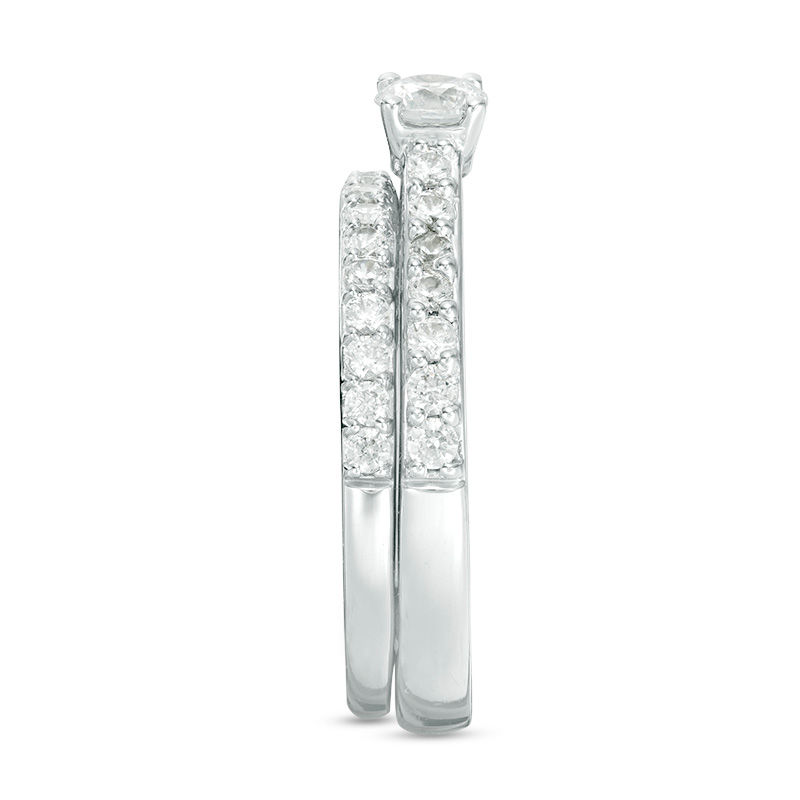 Perfect Fit 1.00 CT. T.W. Diamond Interlocking Bridal Set in 14K White Gold