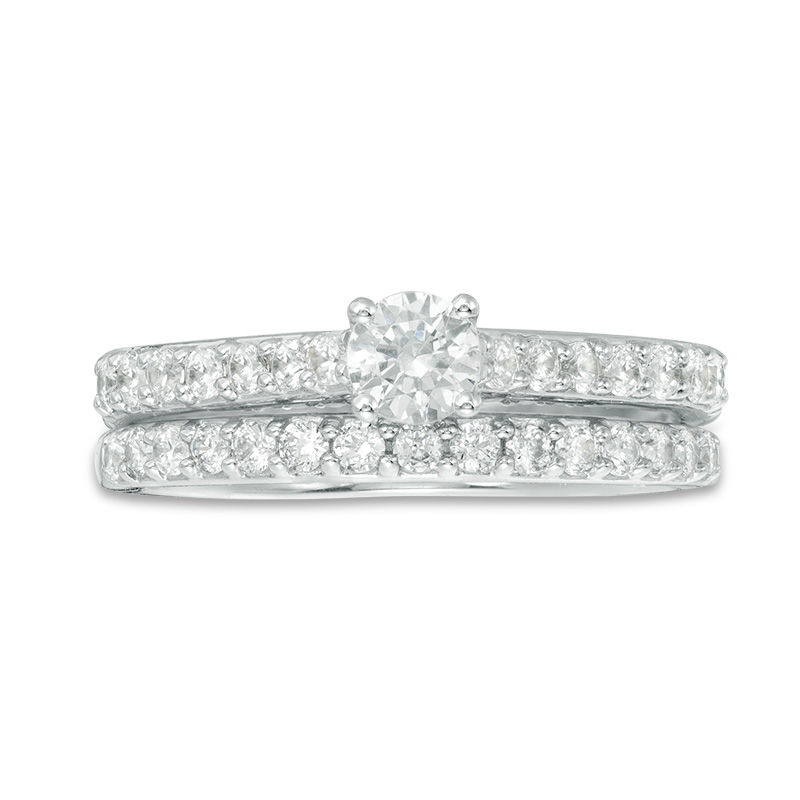 Main Image 6 of Perfect Fit 1.00 CT. T.W. Diamond Interlocking Bridal Set in 14K White Gold