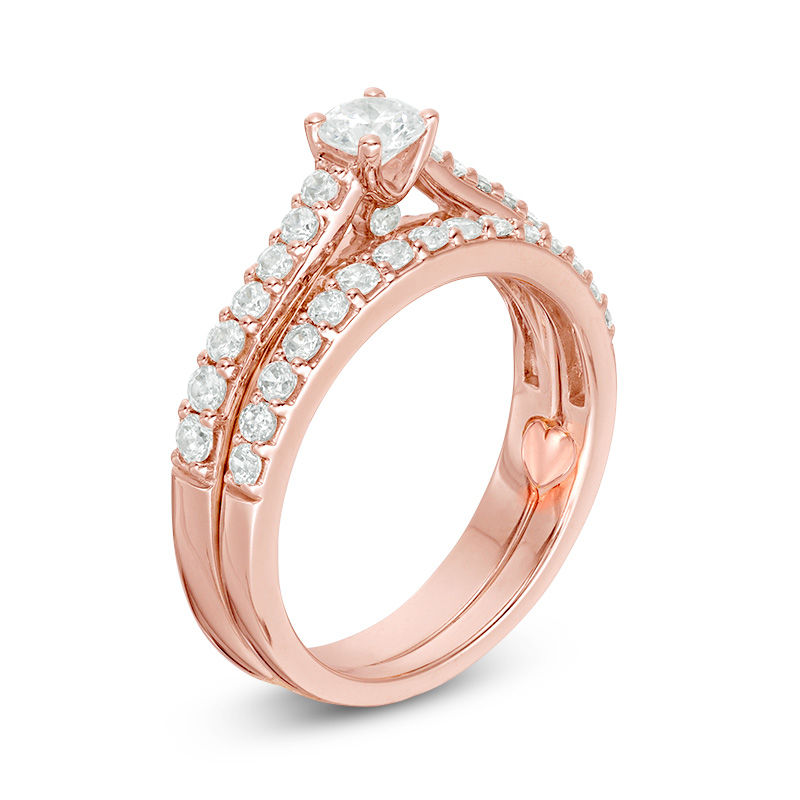 Perfect Fit 1.00 CT. T.W. Diamond Interlocking Bridal Set in 14K Rose Gold
