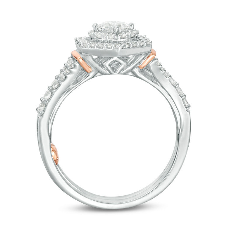 Perfect Fit 0.75 CT. T.W. Princess-Cut Diamond Hexagon Frame Interlocking Bridal Set in 14K Two-Tone Gold