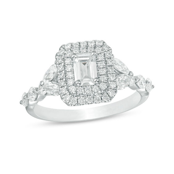1.45 CT. T.W. Emerald-Cut  Diamond Double Frame Engagement Ring in 14K White Gold