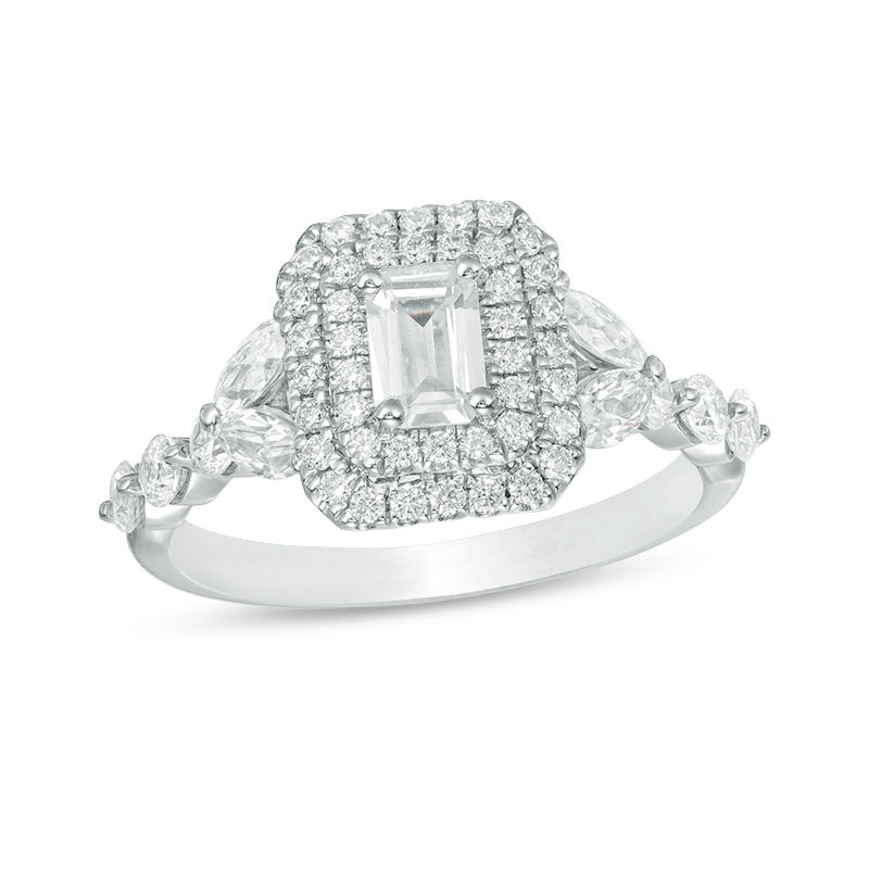 1.45 CT. T.W. Emerald-Cut  Diamond Double Frame Engagement Ring in 14K White Gold|Peoples Jewellers