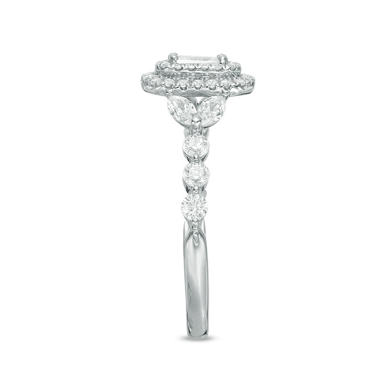 Main Image 4 of 1.45 CT. T.W. Emerald-Cut  Diamond Double Frame Engagement Ring in 14K White Gold
