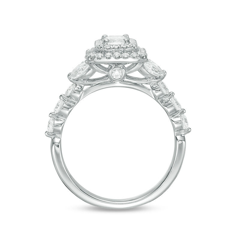 Main Image 5 of 1.45 CT. T.W. Emerald-Cut  Diamond Double Frame Engagement Ring in 14K White Gold