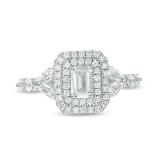 1.45 CT. T.W. Emerald-Cut  Diamond Double Frame Engagement Ring in 14K White Gold