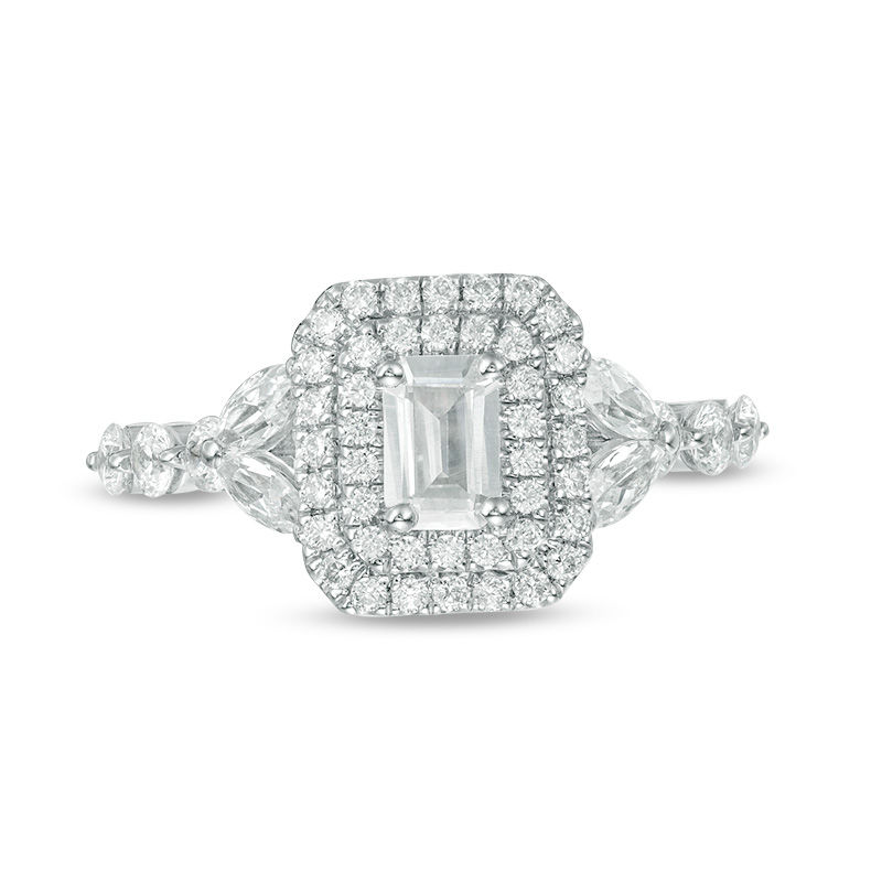 Main Image 6 of 1.45 CT. T.W. Emerald-Cut  Diamond Double Frame Engagement Ring in 14K White Gold