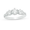 Thumbnail Image 0 of Celebration Canadian Ideal 1.10 CT. T.W. Diamond Three Stone Vintage-Style Engagement Ring in 14K White Gold (I/I1)