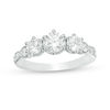 Thumbnail Image 1 of Celebration Canadian Ideal 1.10 CT. T.W. Certified Diamond Three Stone Vintage-Style Engagement Ring in 14K White Gold (I/I1)