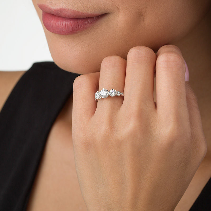 Main Image 3 of Celebration Canadian Ideal 1.10 CT. T.W. Certified Diamond Three Stone Vintage-Style Engagement Ring in 14K White Gold (I/I1)