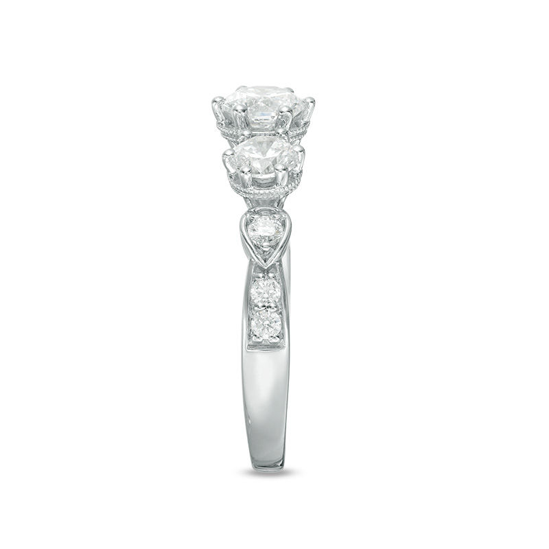 Celebration Canadian Ideal 1.10 CT. T.W. Diamond Three Stone Vintage-Style Engagement Ring in 14K White Gold (I/I1)