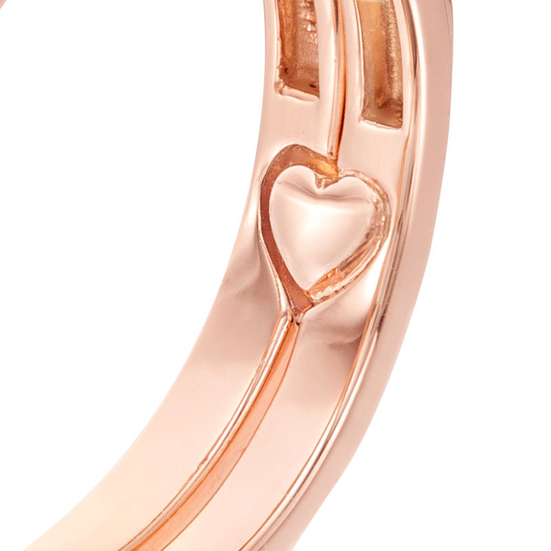 Main Image 4 of Perfect Fit 0.50 CT. T.W. Baguette and Round Diamond Frame Interlocking Bridal Set in 14K Rose Gold