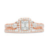 Thumbnail Image 5 of Perfect Fit 0.50 CT. T.W. Baguette and Round Diamond Frame Interlocking Bridal Set in 14K Rose Gold