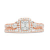 Thumbnail Image 6 of Perfect Fit 0.50 CT. T.W. Baguette and Round Diamond Frame Interlocking Bridal Set in 14K Rose Gold