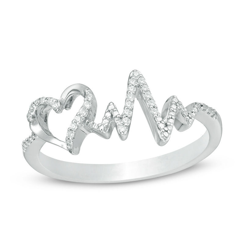 0.065 CT. T.W. Diamond Heartbeat and Heart Ring in Sterling Silver