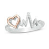 Thumbnail Image 0 of 0.118 CT. T.W. Diamond Heartbeat and Heart Ring in Sterling Silver and 10K Rose Gold
