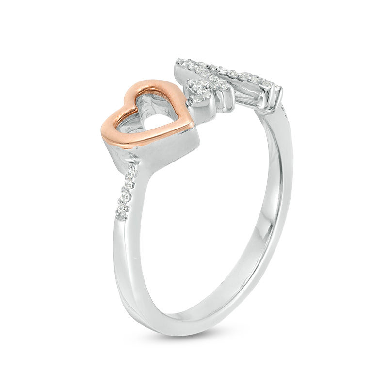 0.118 CT. T.W. Diamond Heartbeat and Heart Ring in Sterling Silver and 10K Rose Gold