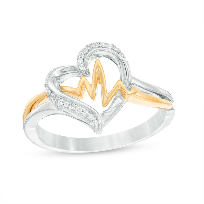 0.04 CT. T.W. Diamond Heartbeat in Heart Crossover Ring in Sterling Silver and 10K Gold|Peoples Jewellers