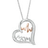 0.066 CT. T.W. Diamond "MOM" and Heartbeat in Tilted Heart Pendant in Sterling Silver and 10K Rose Gold