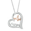 Thumbnail Image 0 of 0.066 CT. T.W. Diamond "MOM" and Heartbeat in Tilted Heart Pendant in Sterling Silver and 10K Rose Gold