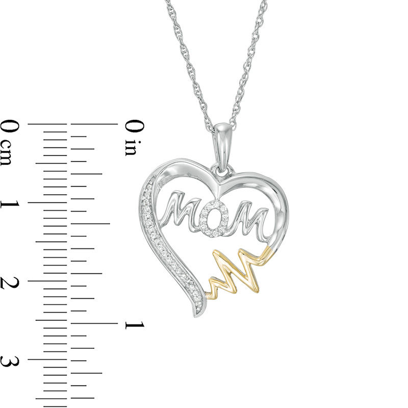 0.066 CT. T.W. Diamond "MOM" Heartbeat on Heart Pendant in Sterling Silver and 10K Gold