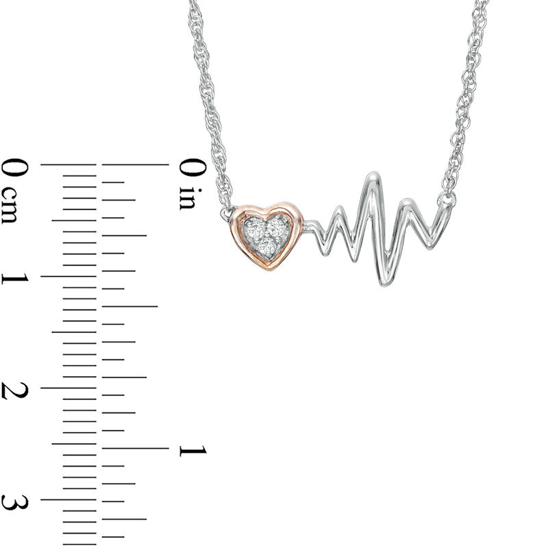 0.04 CT. T.W. Diamond Heartbeat and Heart Necklace in Sterling Silver and 10K Rose Gold - 17.15"