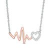 0.085 CT. T.W. Diamond Heartbeat and Heart Necklace in Sterling Silver and 10K Rose Gold - 17"