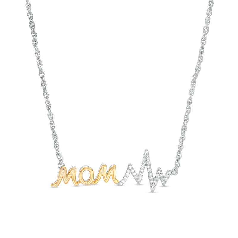 0.087 CT. T.W. Diamond "MOM" Heartbeat Necklace in Sterling Silver and 10K Gold - 16.85"