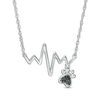 Black Diamond Accent Heartbeat and Paw Print Dangle Necklace in Sterling Silver - 17.25"