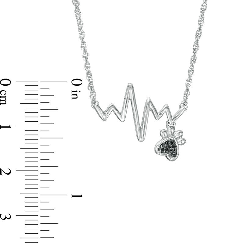 Black Diamond Accent Heartbeat and Paw Print Dangle Necklace in Sterling Silver - 17.25"