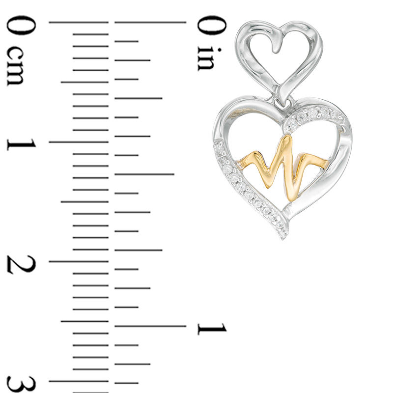 0.086 CT. T.W. Diamond Heartbeat in Double Heart Drop Earrings in Sterling Silver with 14K Gold Plate