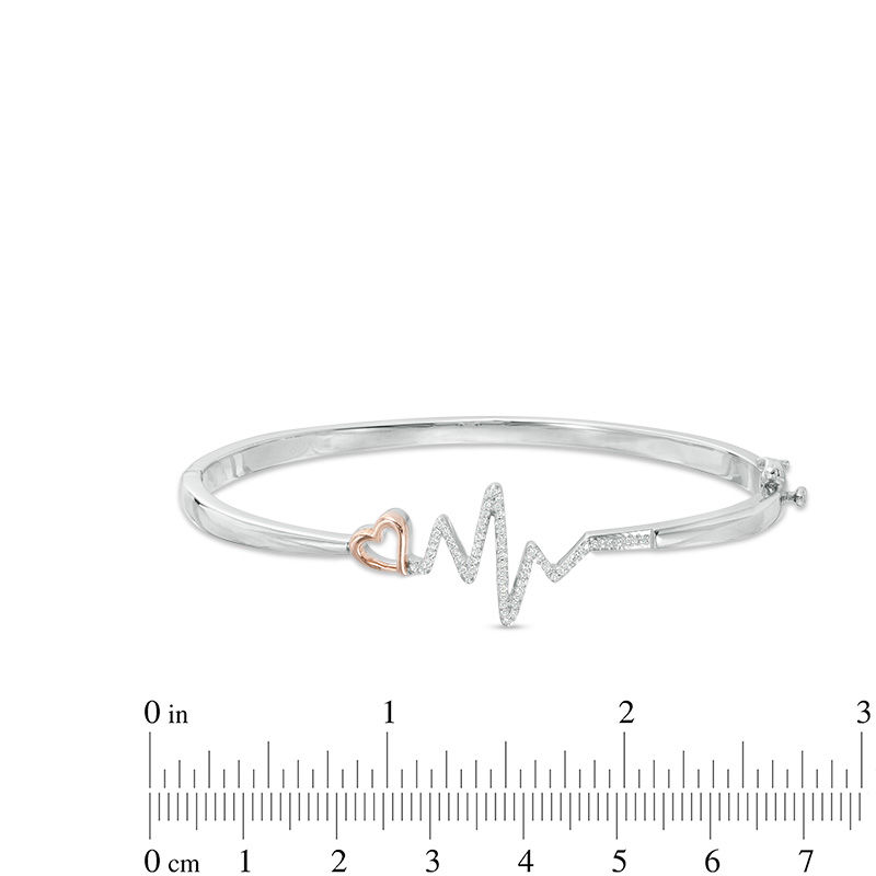 0.18 CT. T.W. Diamond Heartbeat and Heart Bangle in Sterling Silver and 10K Rose Gold