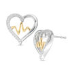 Thumbnail Image 1 of 0.065 CT. T.W. Diamond Heartbeat in Heart Stud Earrings in Sterling Silver and 10K Gold