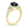 Thumbnail Image 3 of Oval Lab-Created Black and White Sapphire Frame Open Leaf Ring in 10K Gold