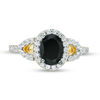 Thumbnail Image 4 of Oval Lab-Created Black and White Sapphire Frame Open Leaf Ring in 10K Gold