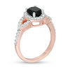 Thumbnail Image 2 of Oval Lab-Created Black and White Sapphire Frame Open Leaf Ring in 10K Rose Gold