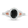 Thumbnail Image 3 of Oval Lab-Created Black and White Sapphire Frame Open Leaf Ring in 10K Rose Gold