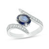 Thumbnail Image 1 of Oval Lab-Created Blue and White Sapphire Bypass Ring in Sterling Silver