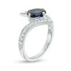 Thumbnail Image 2 of Oval Lab-Created Blue and White Sapphire Bypass Ring in Sterling Silver