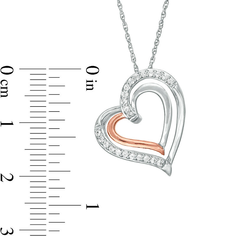 Lab-Created White Sapphire Tilted Double Heart Pendant in Sterling Silver and 10K Rose Gold|Peoples Jewellers