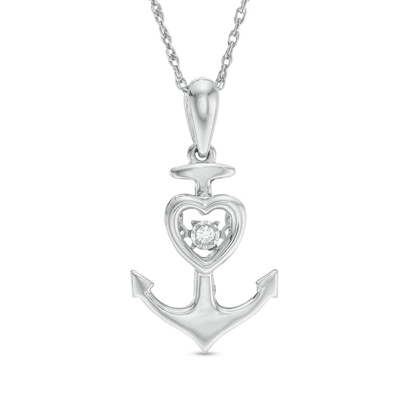 Unstoppable Love™ Diamond Accent Solitaire Heart-Top Anchor Pendant in Sterling Silver