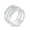 Thumbnail Image 1 of Lab-Created White Sapphire and Textured Triple Row Open Shank Ring in Sterling Silver