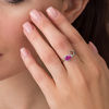 Thumbnail Image 2 of Pear-Shaped Lab-Created Pink and White Sapphire Sleeping Cat Ring in Sterling Silver