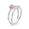 Thumbnail Image 1 of Lab-Created Pink and White Sapphire Composite Mirrored Hearts Split Shank Ring in Sterling Silver