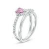 Lab-Created Pink and White Sapphire Composite Mirrored Hearts Split Shank Ring in Sterling Silver