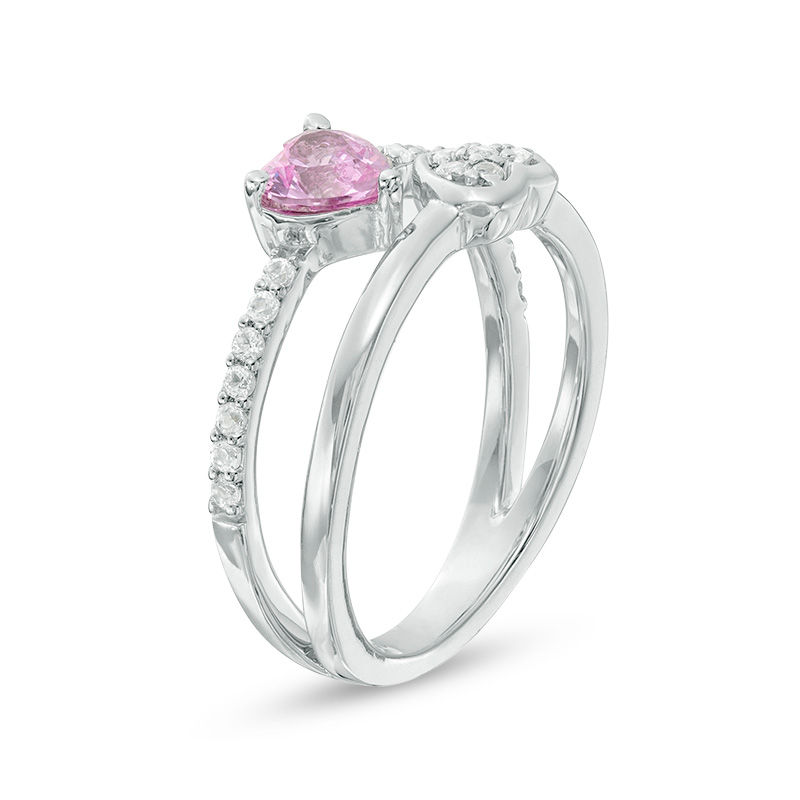 Lab-Created Pink and White Sapphire Composite Mirrored Hearts Split Shank Ring in Sterling Silver