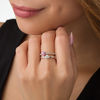 Thumbnail Image 2 of Lab-Created Pink and White Sapphire Composite Mirrored Hearts Split Shank Ring in Sterling Silver