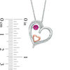 Thumbnail Image 2 of Unstoppable Love™ 3.4mm Lab-Created Ruby and Beaded Tilted Double Heart Pendant in Sterling Silver and 10K Rose Gold