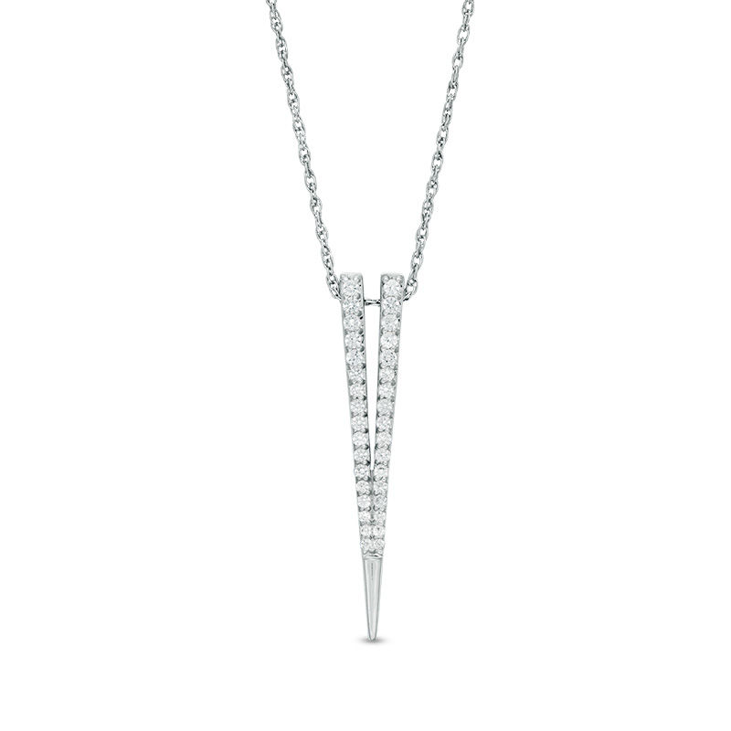 Lab-Created White Sapphire Deep "V" Pendant in Sterling Silver